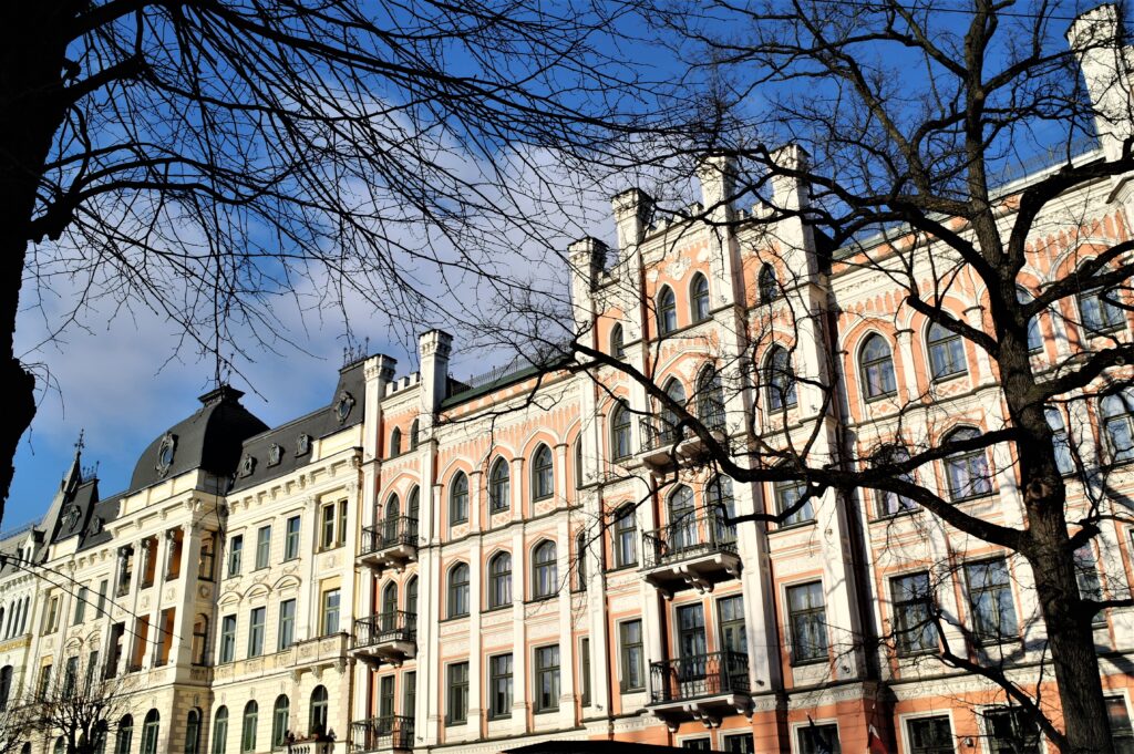 Facades in Riga's art nouveau district.