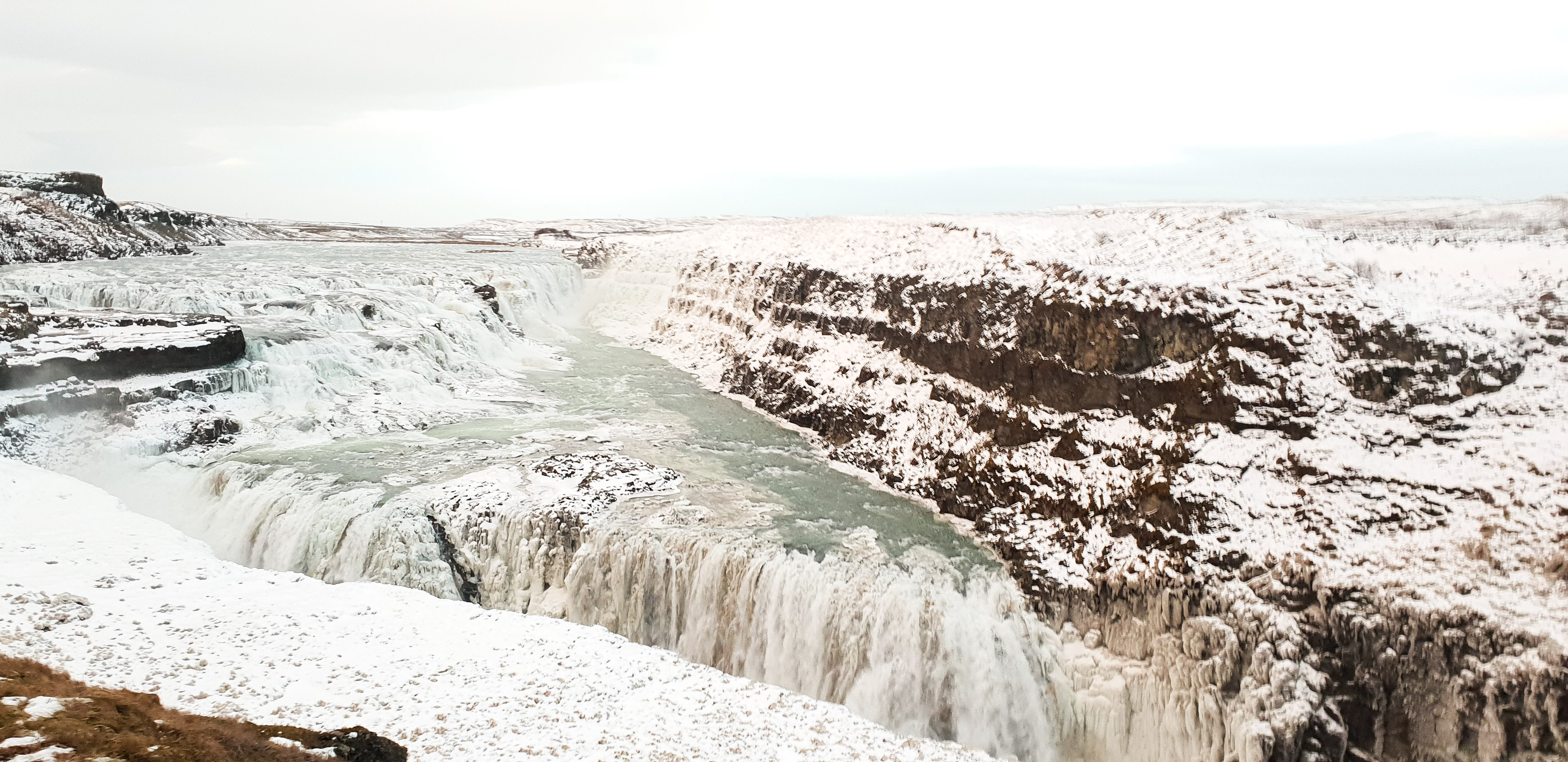 Gullfoss in Iceland partly frozen