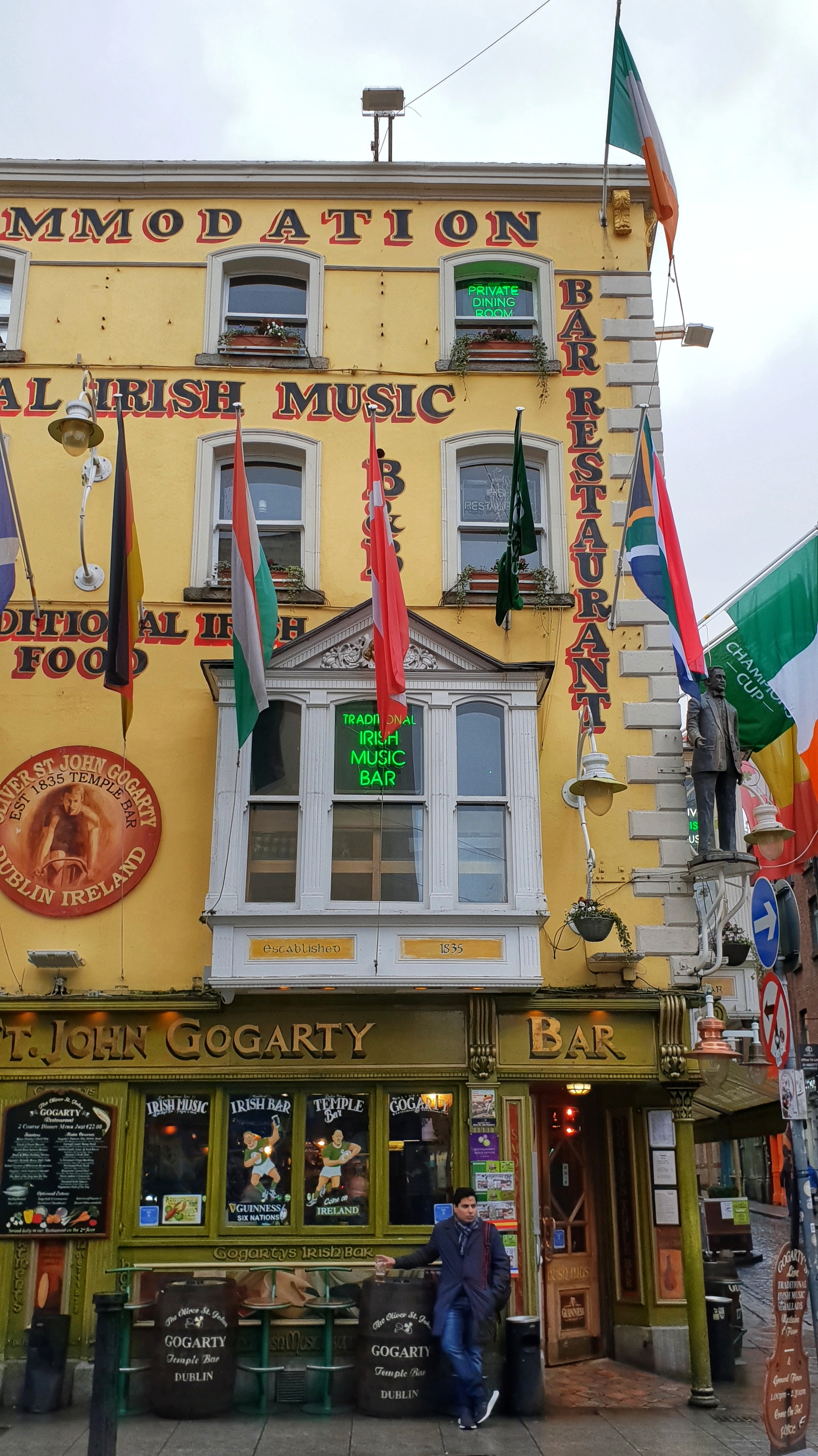 A man outside an Irish pub in Dublin's Temple Bar