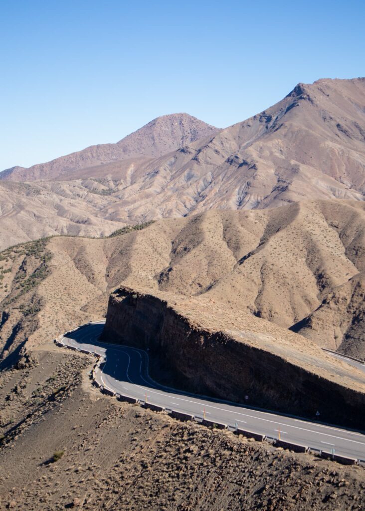 Road cutting through the High Atlas Mountains in Morocco.