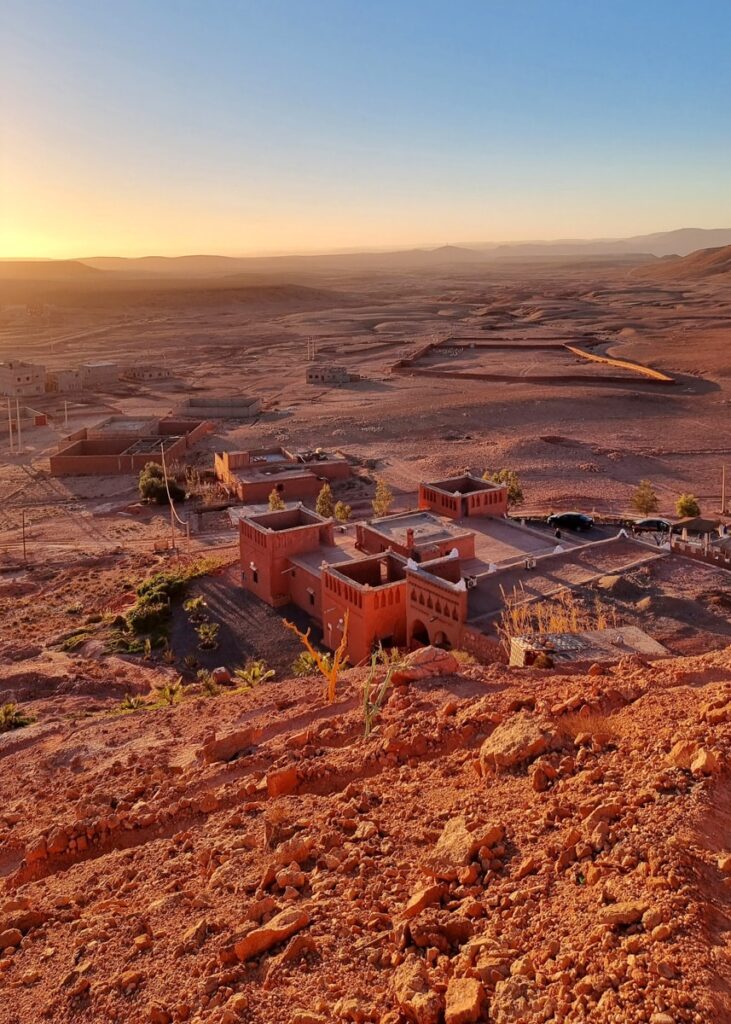 Pretty RIad Paradise of Silence in the sunrise seen from a hill behind.