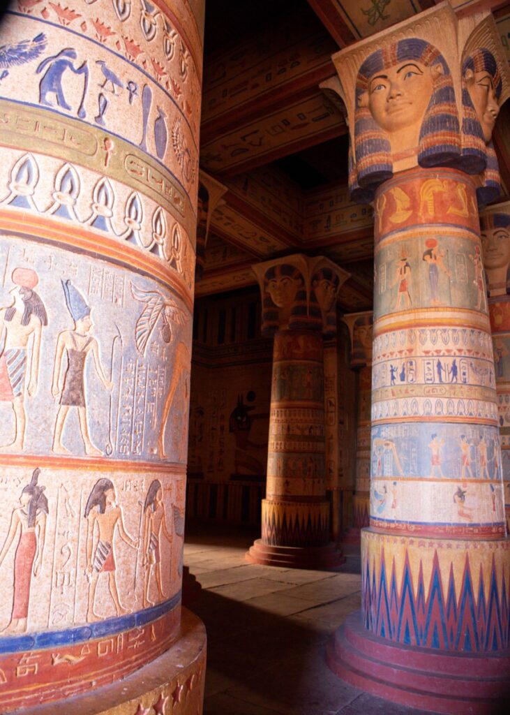 Columns with old Egyptian decorations at the Atlas Studios.