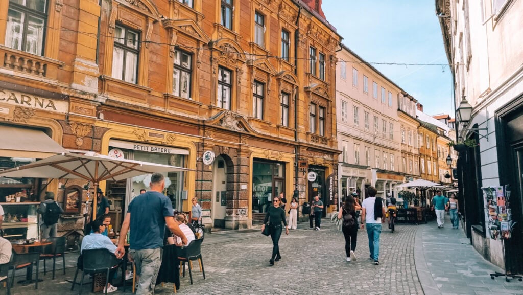A lively pedestrian street in Ljubljana..