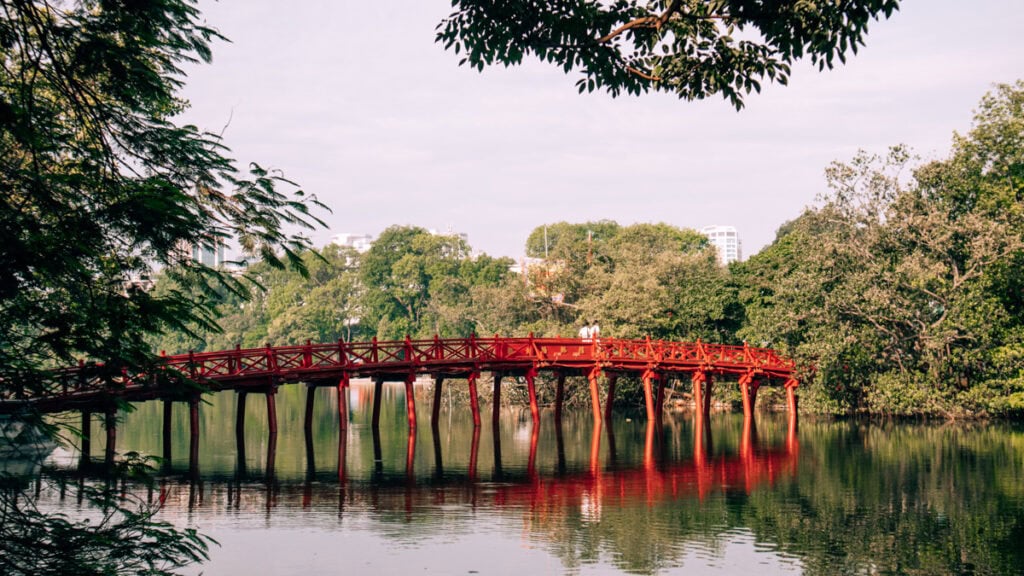 The red bridge on the Hoan Kiem Lake in Hanoi.
