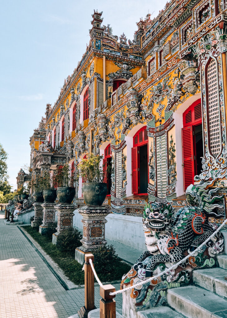Exterior photo of the ornamented Purple, forbidden city in Hue.