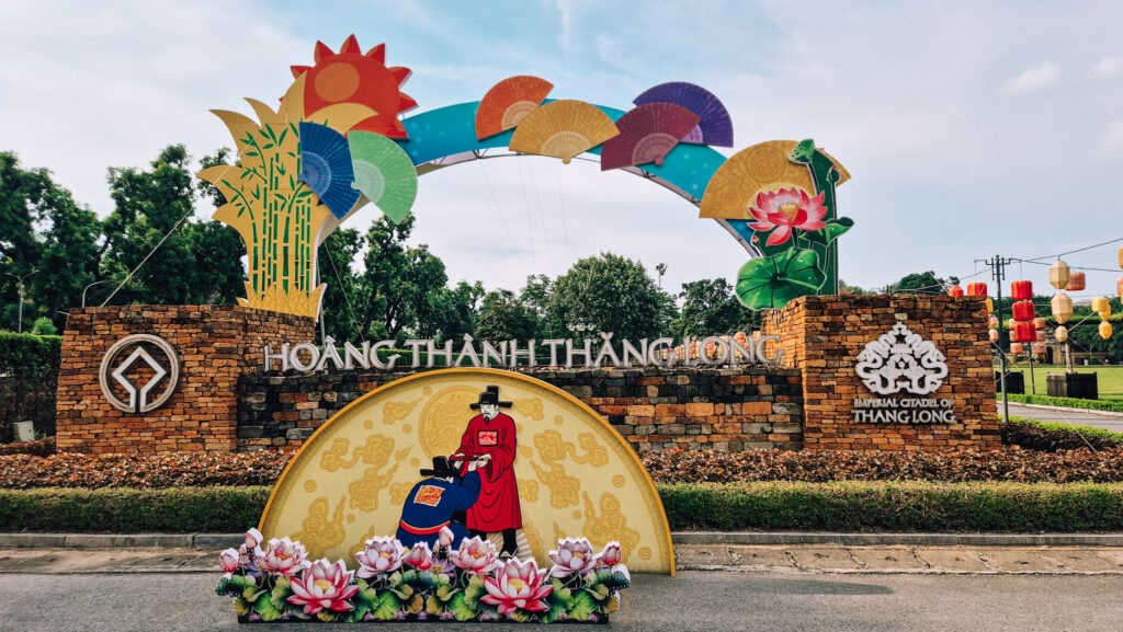 The colourful official sign at the Imperial Citadel of Thang Long.