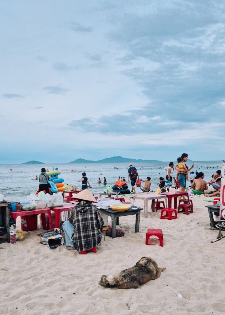 A pop up restaurant at sunset on An Bang Beach.