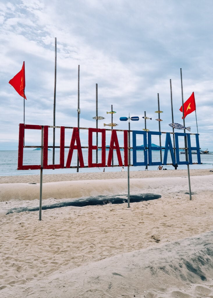 Cua Dai beach sign.