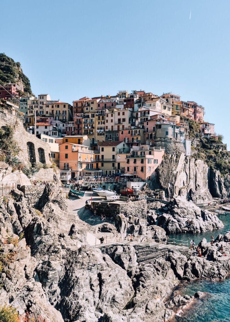 View of Manarola with the harbour in front.