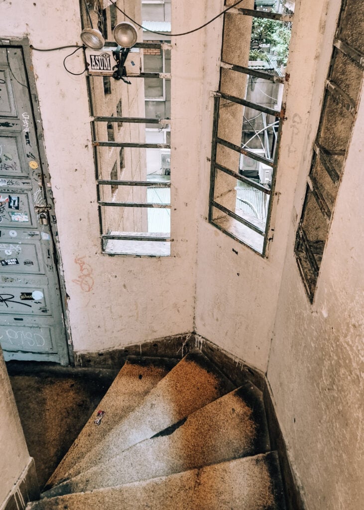 The staircase inside Café Apartment in Ho Chi Minh City.