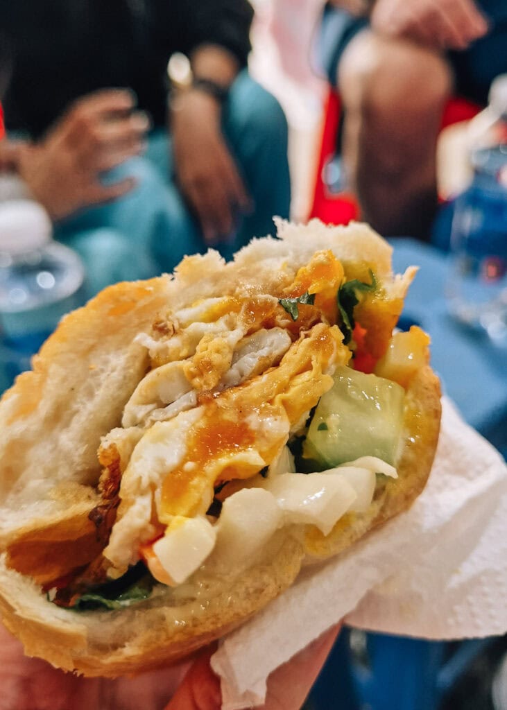 A juicy egg banh mi.